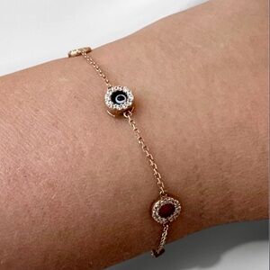Yellow Gold over Sterling Silver Evil Eye / CZ Bracelet